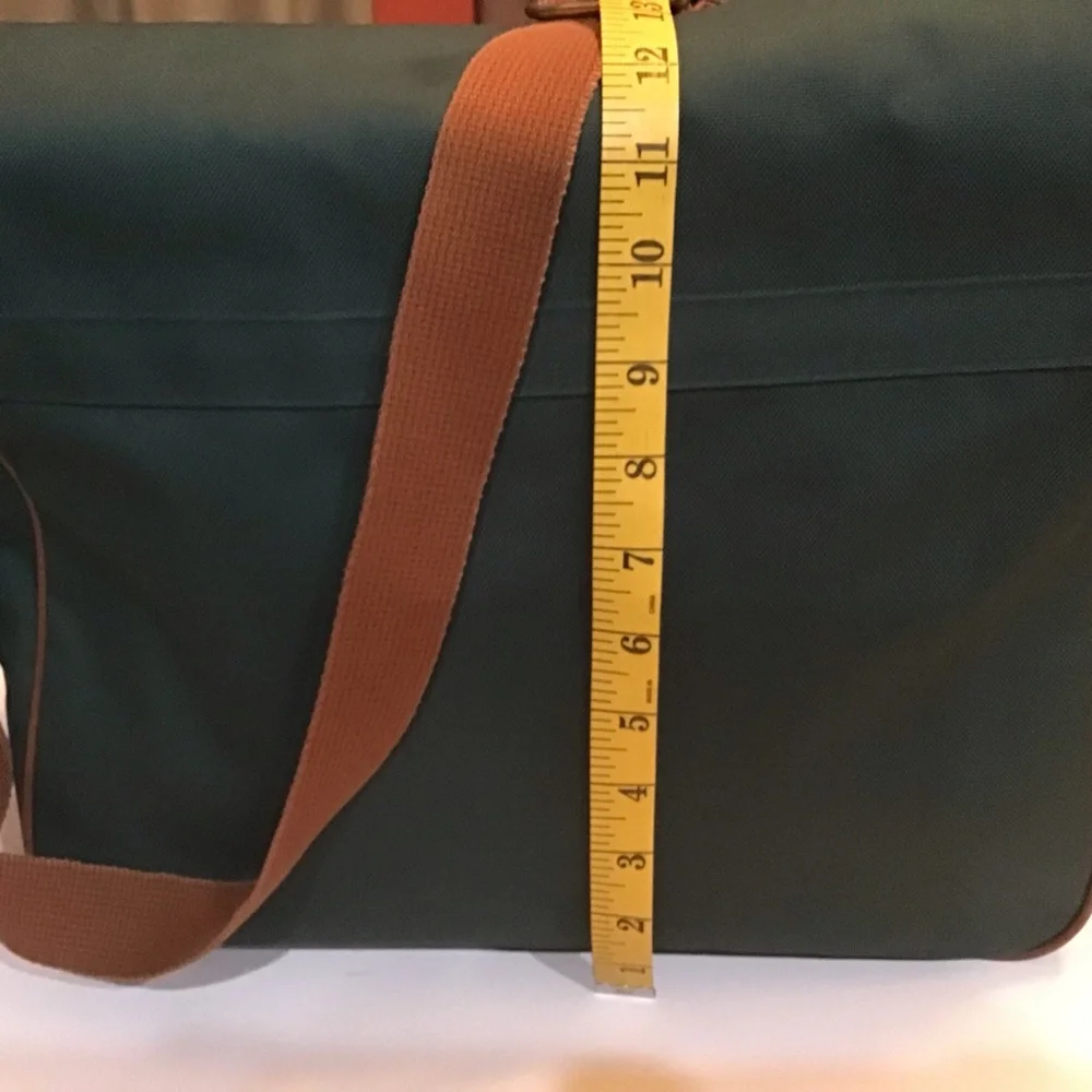 Polo Ralph Lauren Vintage Messenger Bag Hunter Green Brown Leather Trim